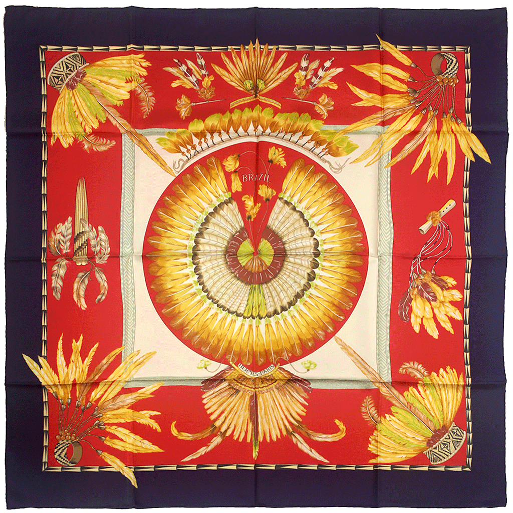 Hermes Scarf "Brazil" by Laurence Bourthoumieux Vintage 90cm Silk