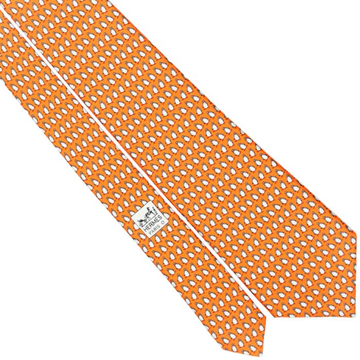 Hermes Men's Silk Tie Whimsical Penguins Pattern 5143 | Necktie Cravate