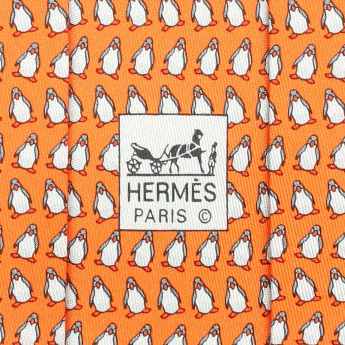 Hermes Men's Silk Tie Whimsical Penguins Pattern 5143 | Necktie Cravate