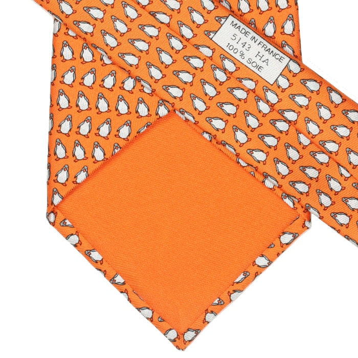 Hermes Men's Silk Tie Whimsical Penguins Pattern 5143 | Necktie Cravate