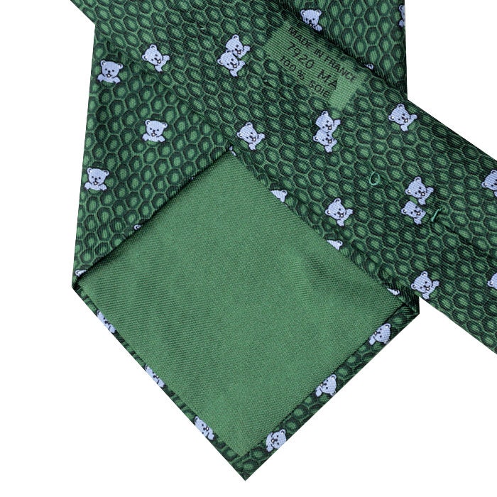 Hermes Men's Silk Tie Whimsical Bears in Honeycomb Pattern 7920 | Necktie Cravate