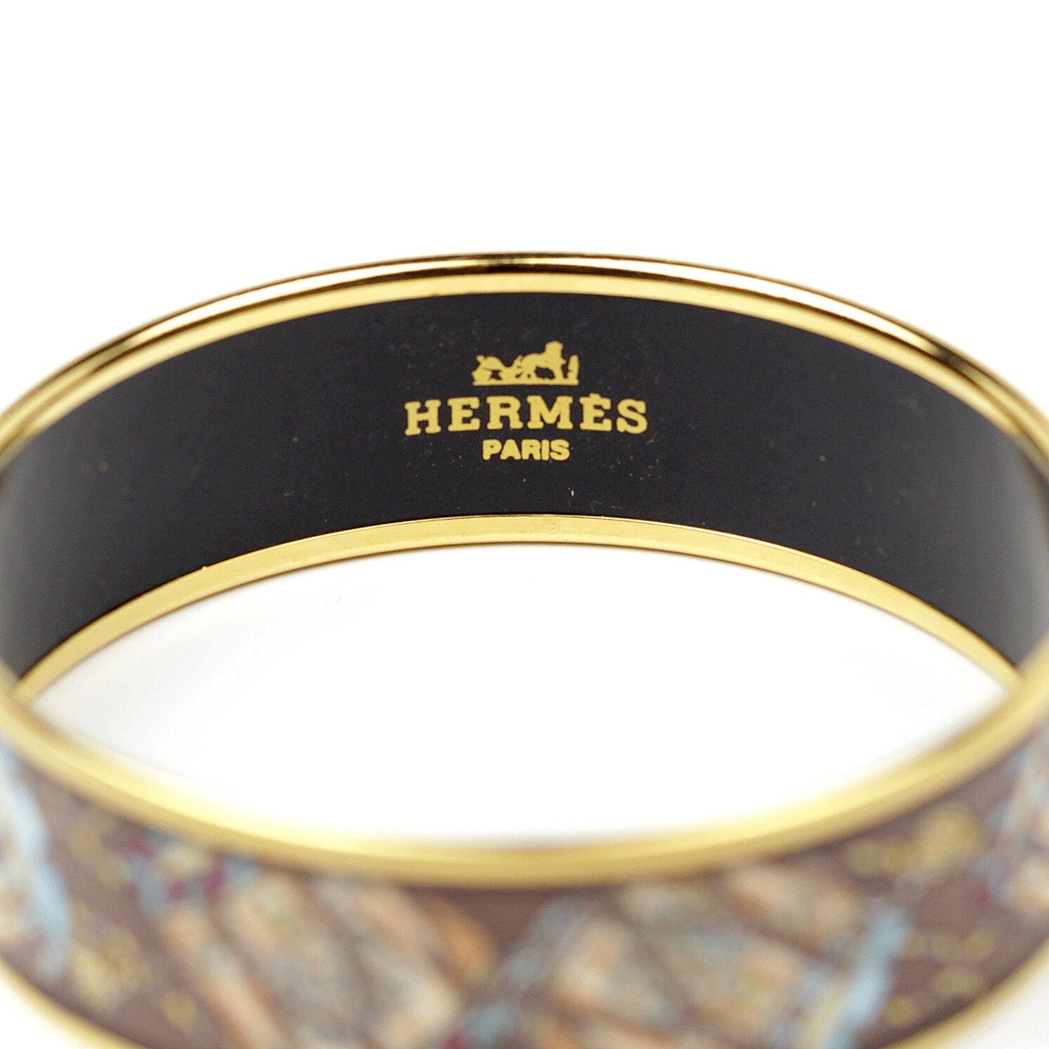 Hermes Bracelet 70 Wide Gold Enamel "Tambours" | Bangle GHW