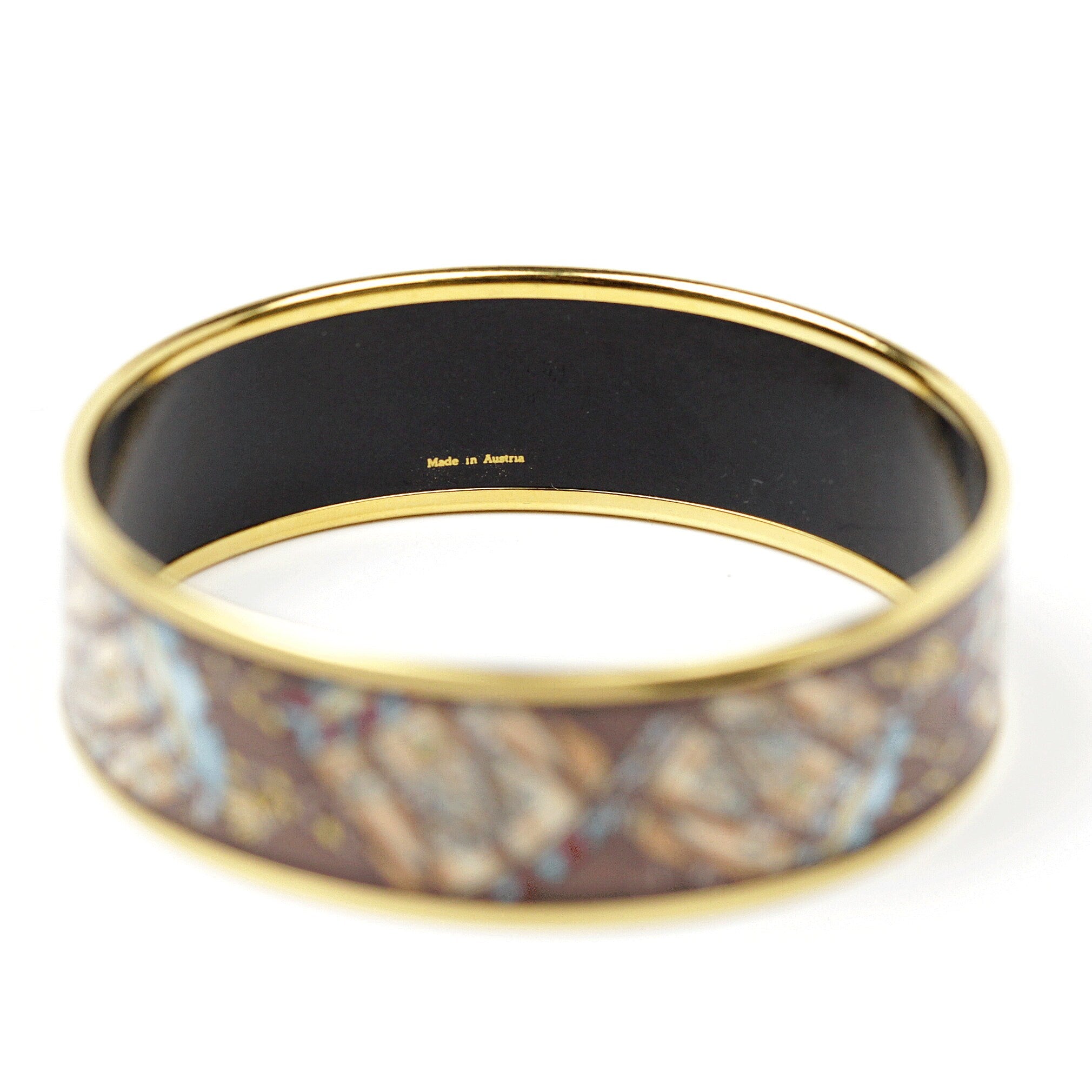 Hermes Bracelet 70 Wide Gold Enamel "Tambours" | Bangle GHW