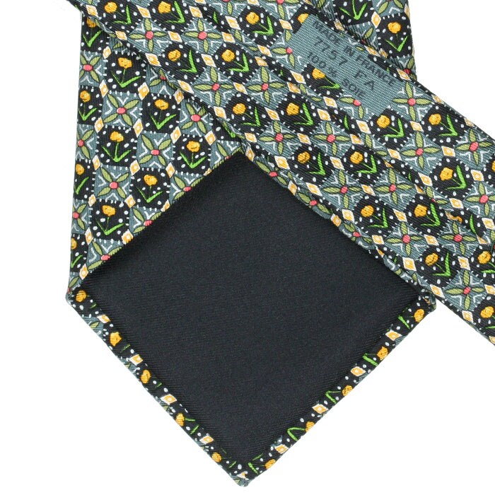 HERMES TIE Auth Mens Silk Necktie Tulips Pattern 7757