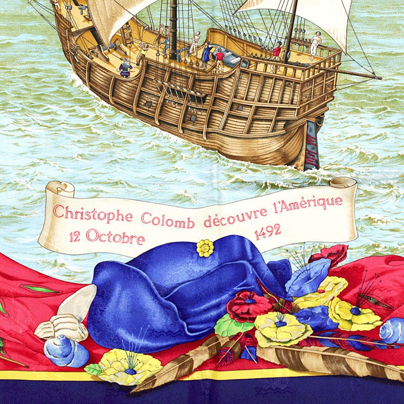 Hermes Scarf Jacquard "Christophe Colomb Decouvre L'Amerique" by Carl De Parcevaux 90cm Silk | Carre Foulard