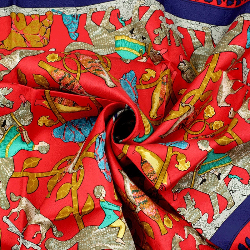 Hermes Scarf "Early America" by Françoise De La Perriere Vintage 90cm Silk