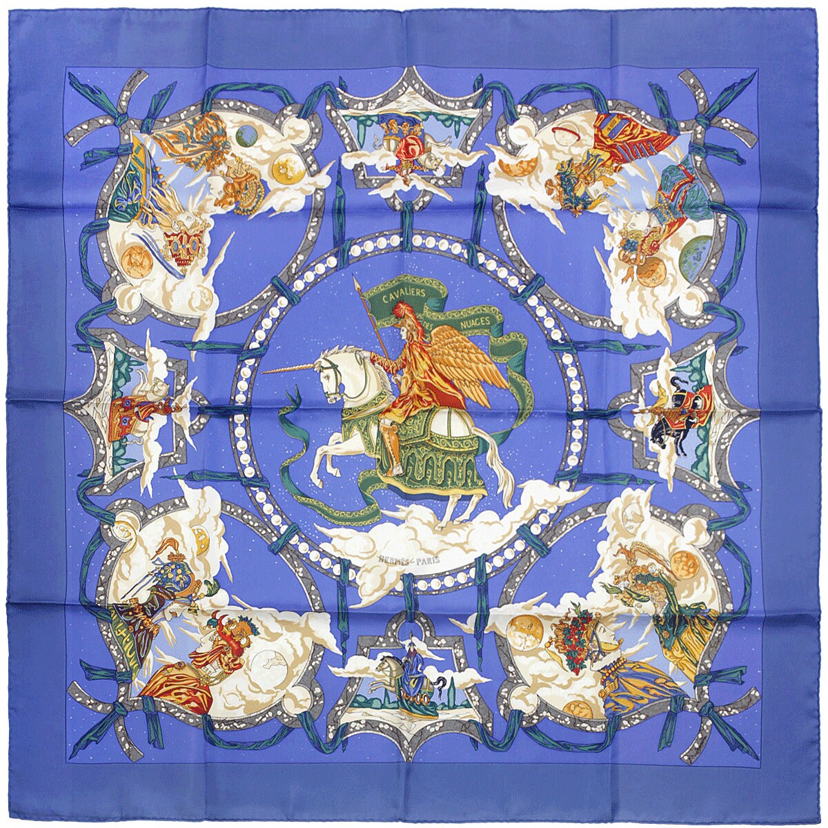 Hermes Scarf "Cavaliers des Nuages" by Jean-Christophe Donnadieu 90cm Silk