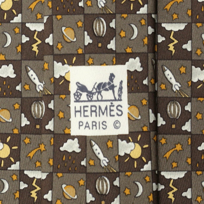Hermes Men's Silk Tie Whimsical Space and Weather Pattern 7803 | Necktie Cravate