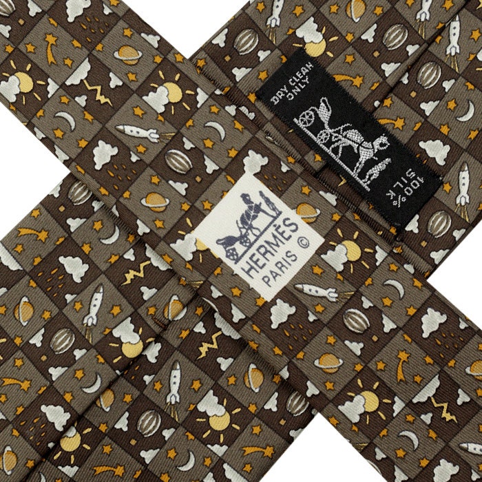 Hermes Men's Silk Tie Whimsical Space and Weather Pattern 7803 | Necktie Cravate