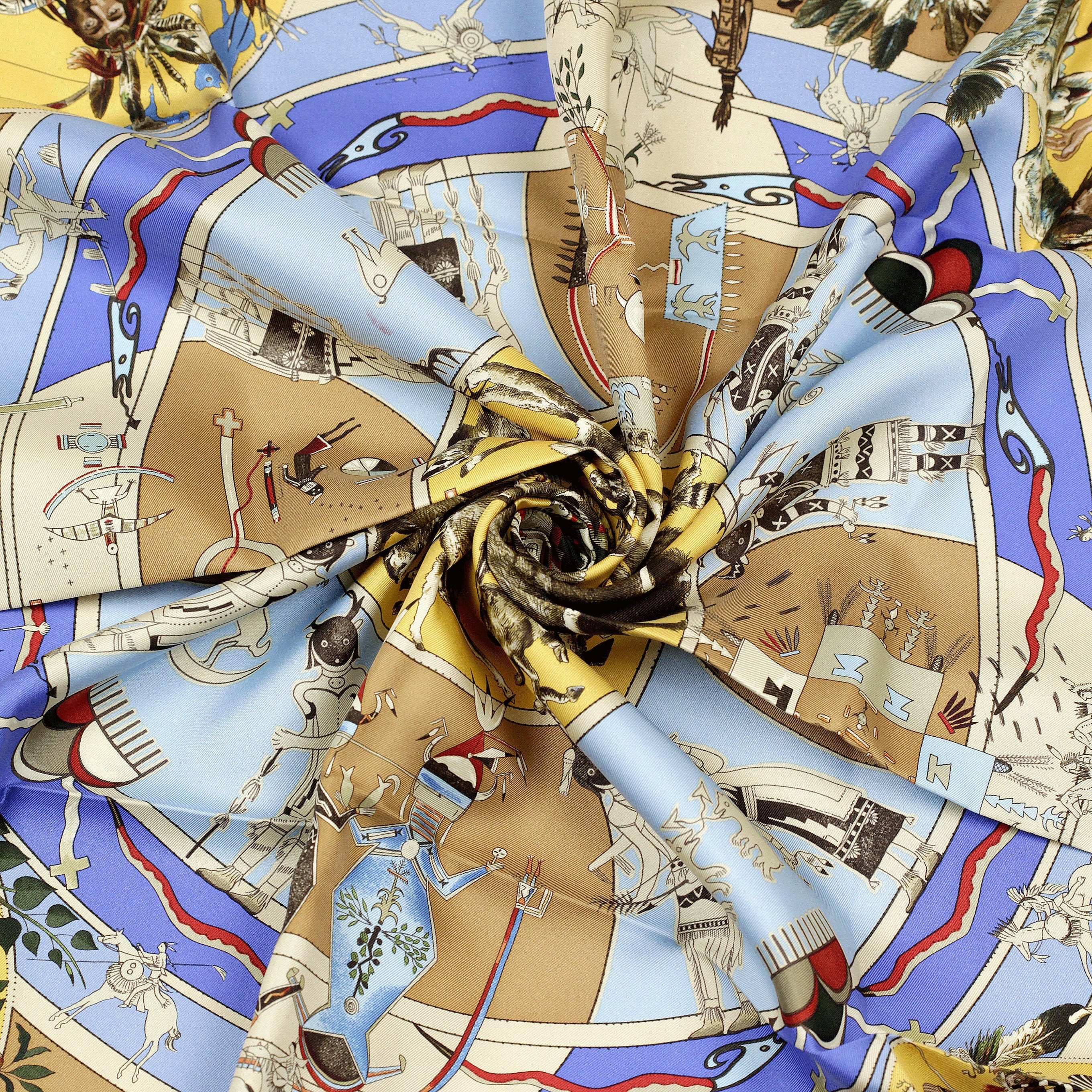 Hermes Scarf "Mythologies des Hommes Rouges" by Kermit Oliver 90cm Silk | GRAIL Carre Foulard