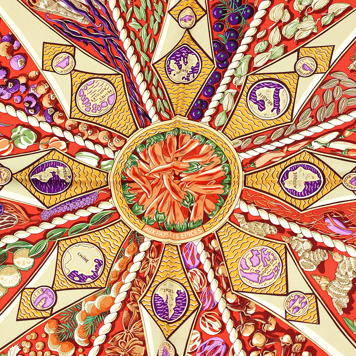 Hermes Scarf "Aux Pays de Epices" by Annie Faivre 90cm Silk | Carre Foulard