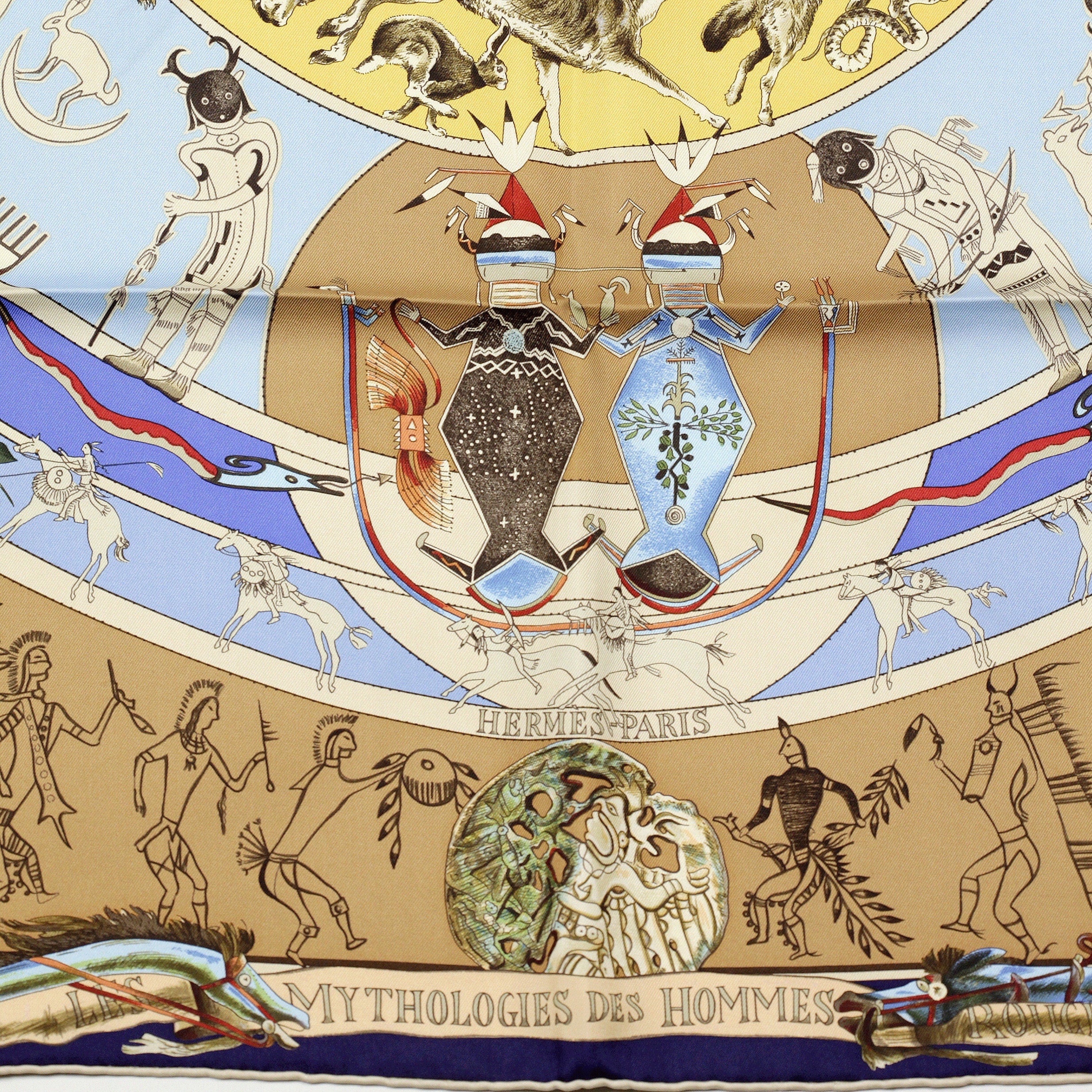 Hermes Scarf "Mythologies des Hommes Rouges" by Kermit Oliver 90cm Silk | GRAIL Carre Foulard