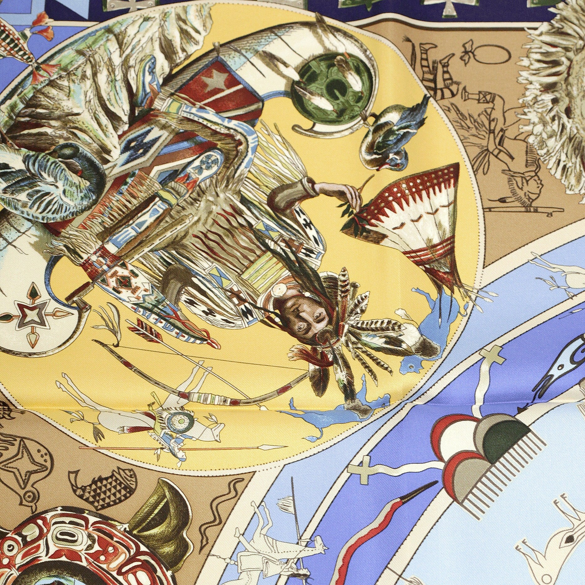Hermes Scarf "Mythologies des Hommes Rouges" by Kermit Oliver 90cm Silk | GRAIL Carre Foulard