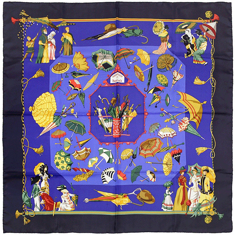 Hermes Scarf "Ombrelles et Parapluies" by Hubert de Watrigant 90cm Silk | Carre Foulard