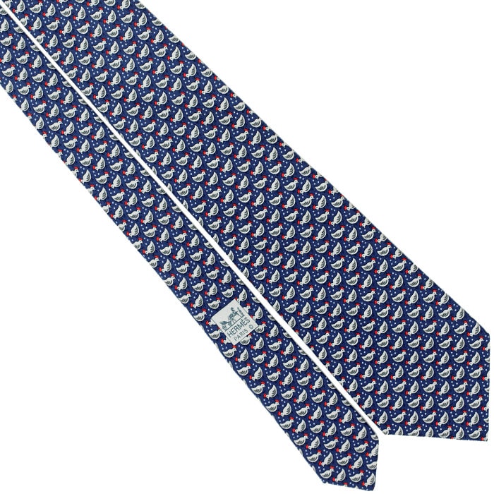 Hermes Men's Silk Tie Whimsical Chicks and Seed Pattern 5180 | Necktie Cravate