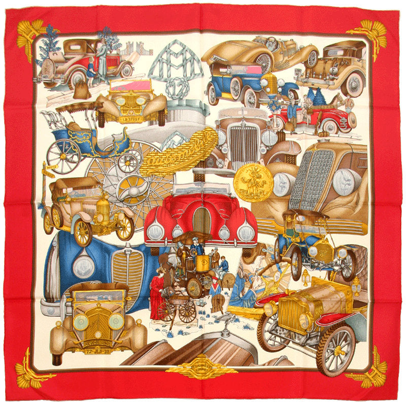 Hermes Scarf "Automobile" by Joachim Metz Vintage 90cm Silk