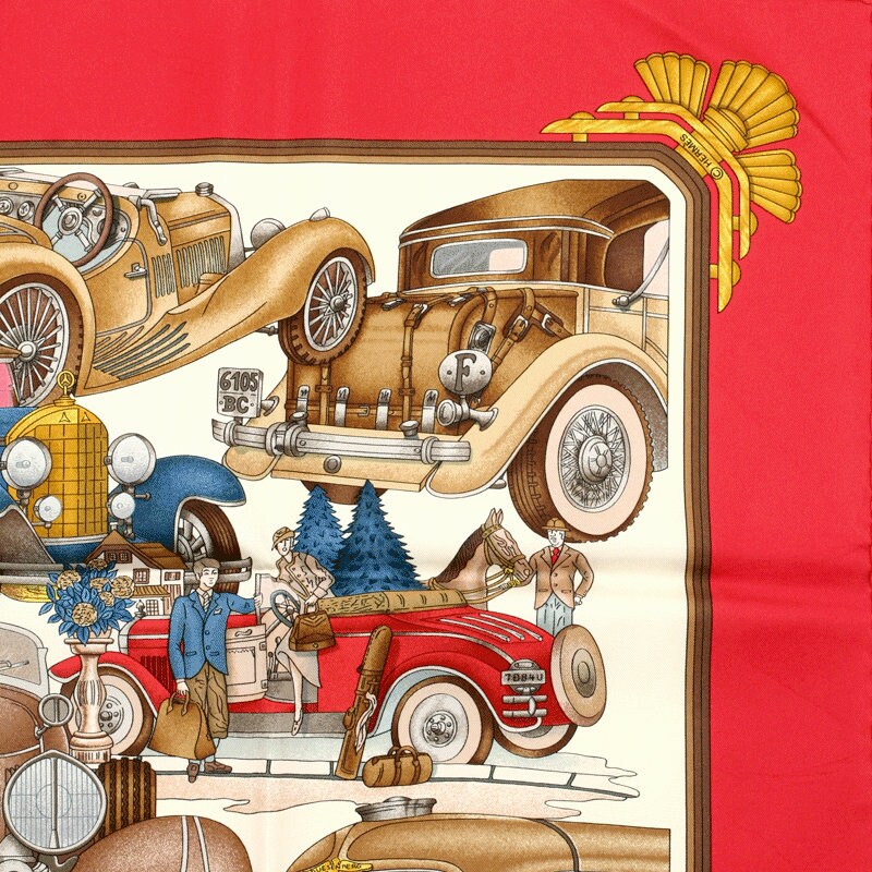 Hermes Scarf "Automobile" by Joachim Metz Vintage 90cm Silk