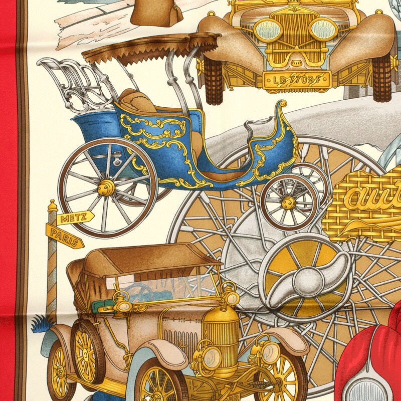 Hermes Scarf "Automobile" by Joachim Metz Vintage 90cm Silk