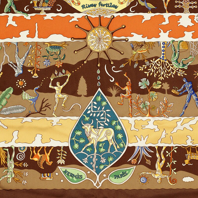 Hermes Scarf "Rives Fertiles" by Christine Henry 90cm Silk | Foulard Carre