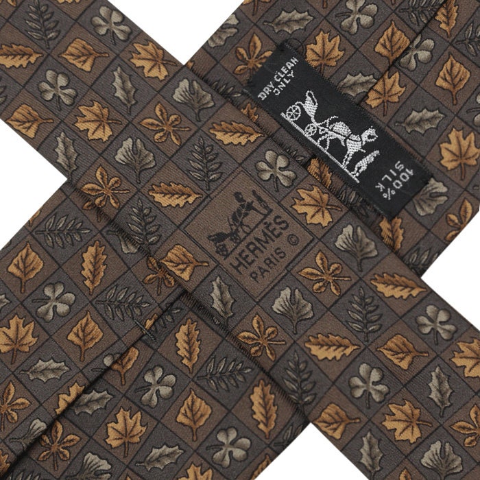 Hermes Men's Silk Tie Autumn Leaves Pattern 7724 | Necktie Cravate