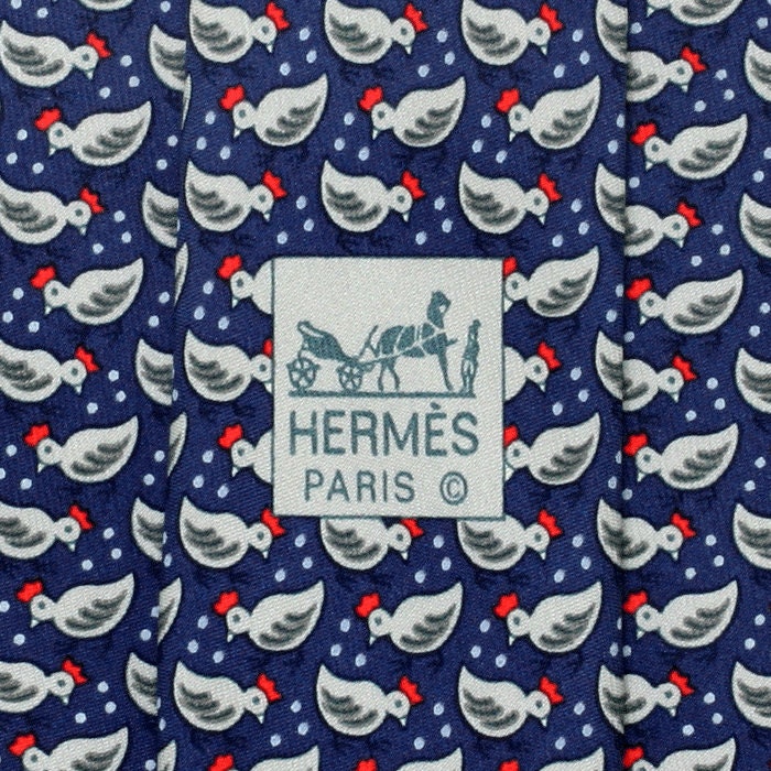 Hermes Men's Silk Tie Whimsical Chicks and Seed Pattern 5180 | Necktie Cravate