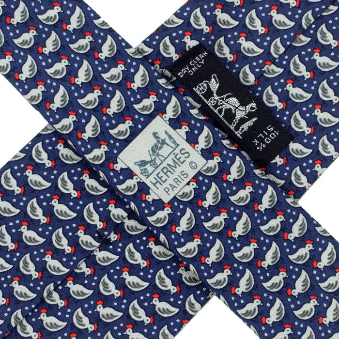 Hermes Men's Silk Tie Whimsical Chicks and Seed Pattern 5180 | Necktie Cravate