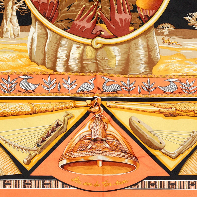 Hermes Scarf "Au Son du Tam Tam" by Laurence Bourthoumieux 90cm Silk