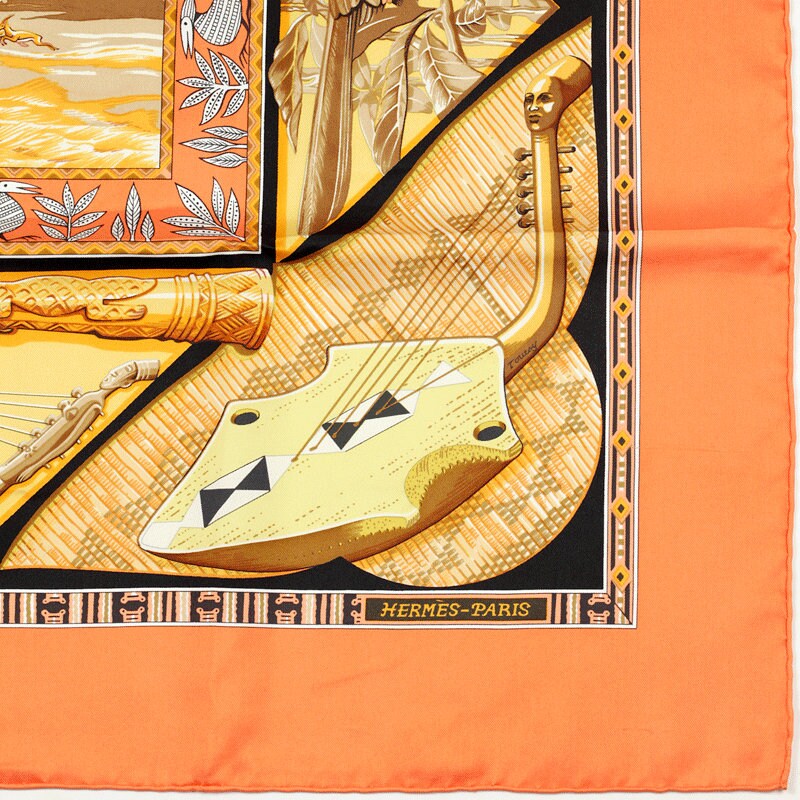 Hermes Scarf "Au Son du Tam Tam" by Laurence Bourthoumieux 90cm Silk