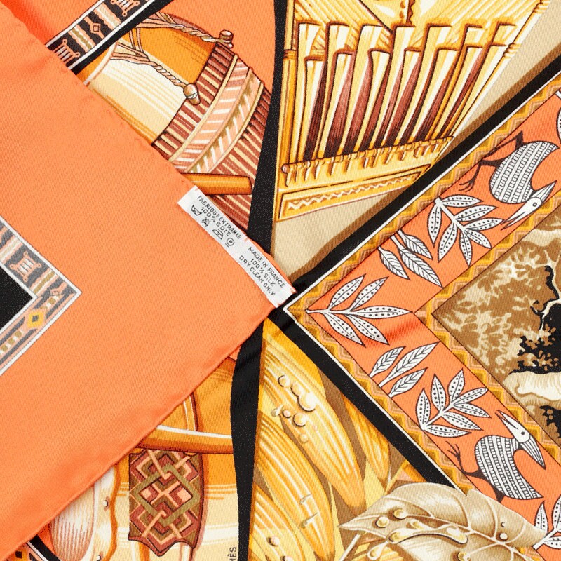 Hermes Scarf "Au Son du Tam Tam" by Laurence Bourthoumieux 90cm Silk