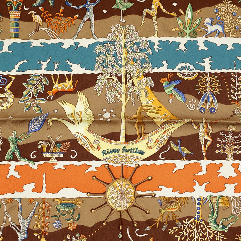 Hermes Scarf "Rives Fertiles" by Christine Henry 90cm Silk | Foulard Carre