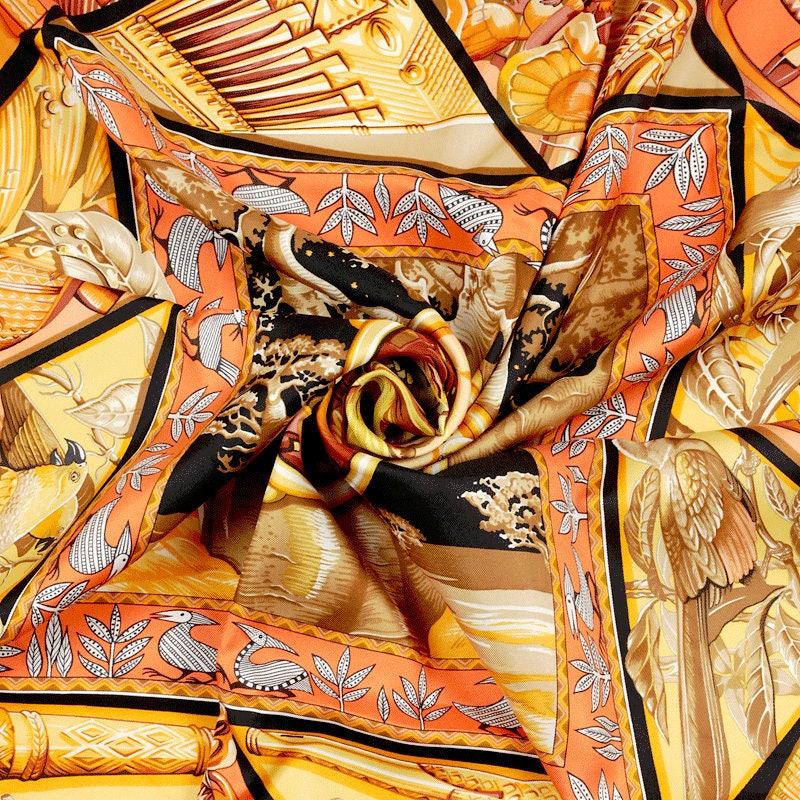 Hermes Scarf "Au Son du Tam Tam" by Laurence Bourthoumieux 90cm Silk