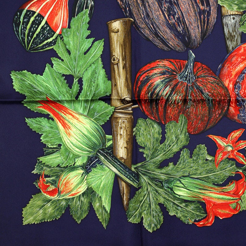 Hermes Scarf "Citrouilles et Coloquintes" by Valerie Dawlat Dumoulin 90cm Silk