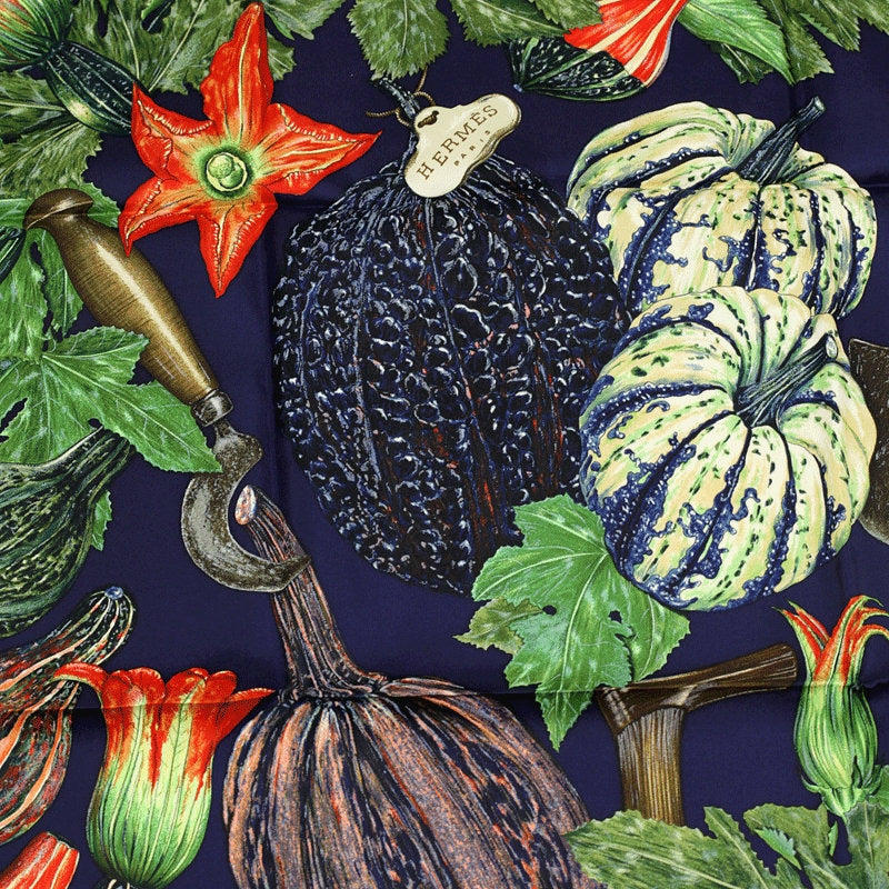 Hermes Scarf "Citrouilles et Coloquintes" by Valerie Dawlat Dumoulin 90cm Silk