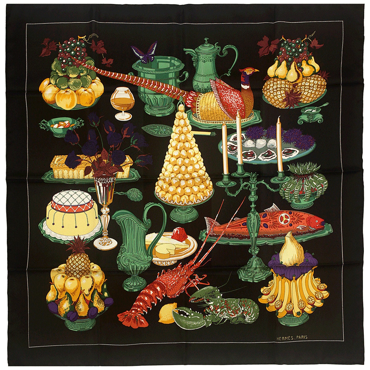 Hermes Scarf "Gastronomie" by Christiane Vauzelles 90cm Silk