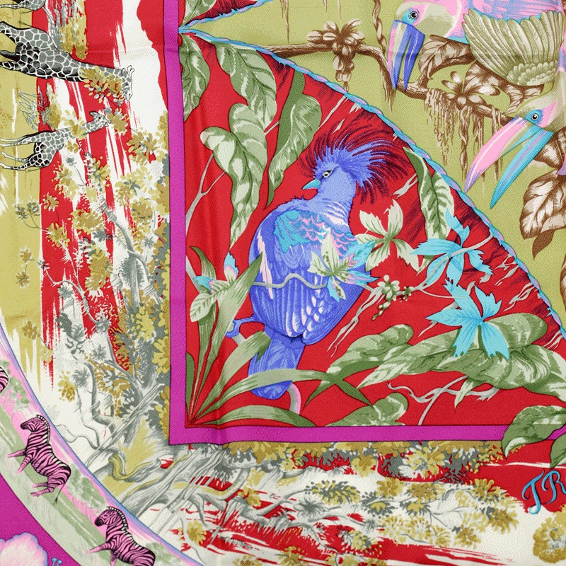 Hermes Scarf "Tropiques" by Laurence Bourthoumieux Vintage 90cm Silk