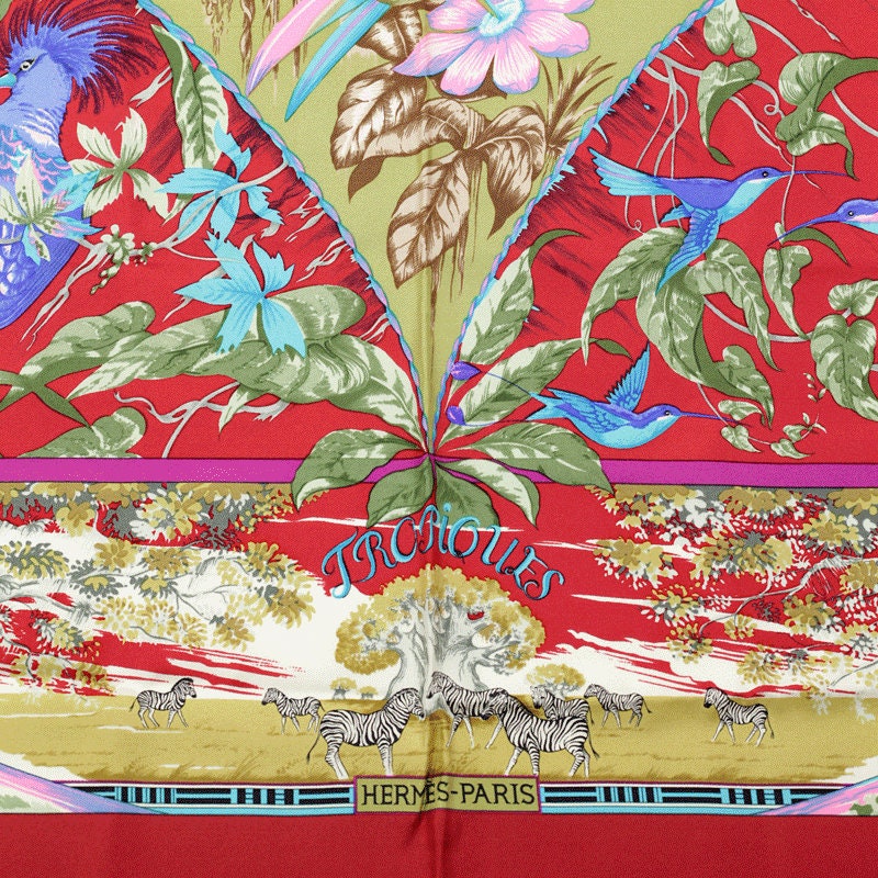 Hermes Scarf "Tropiques" by Laurence Bourthoumieux Vintage 90cm Silk