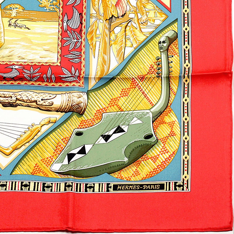 Hermes Scarf "Au Son du Tam Tam" by Laurence Bourthoumieux Vintage 90cm Silk