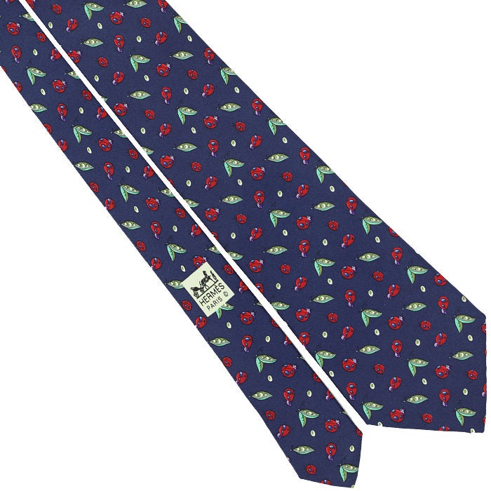 Hermes Men's Silk Tie Ladybugs and Peapods Pattern 7799 | Necktie Cravate