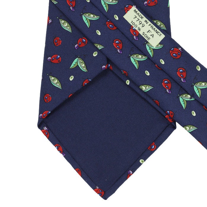 Hermes Men's Silk Tie Ladybugs and Peapods Pattern 7799 | Necktie Cravate