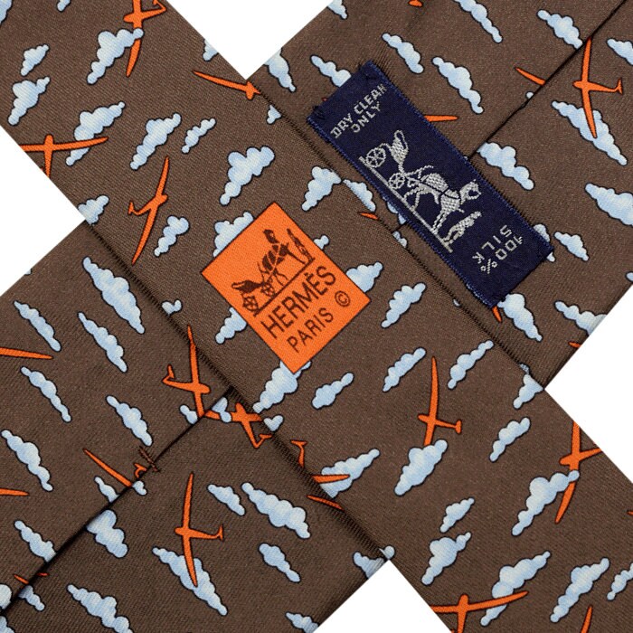 Hermes Men's Silk Tie Whimsical Gliders Pattern 5217