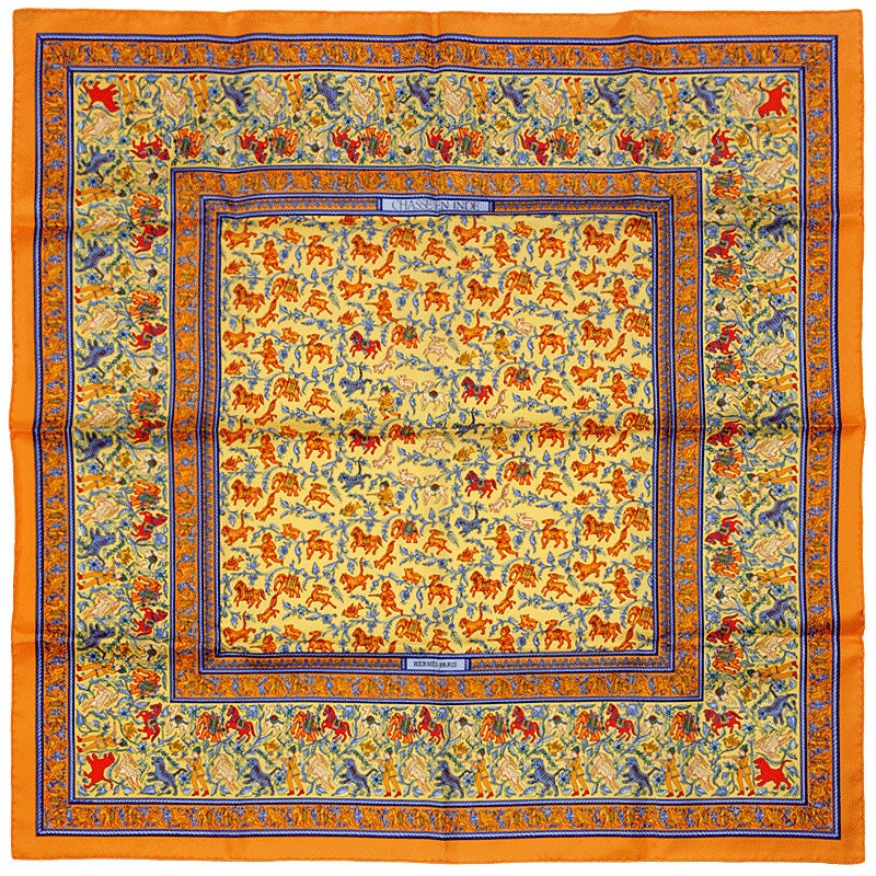 Hermes Scarf "Chasse en Inde" by Michel Duchene Vintage 90cm Silk