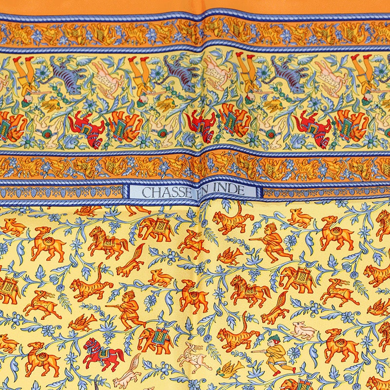 Hermes Scarf "Chasse en Inde" by Michel Duchene Vintage 90cm Silk