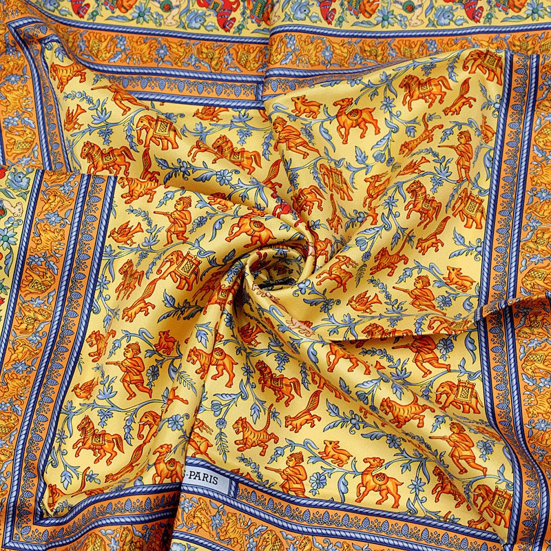 Hermes Scarf "Chasse en Inde" by Michel Duchene Vintage 90cm Silk