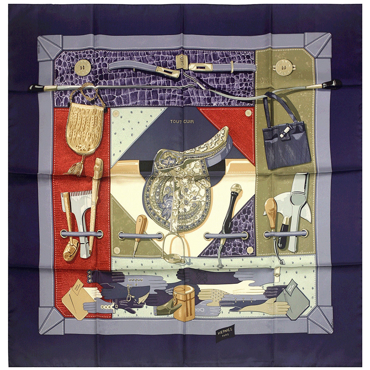 Hermes Scarf "Tout Cuir" by Caty Latham 90cm Silk | Foulard Carre