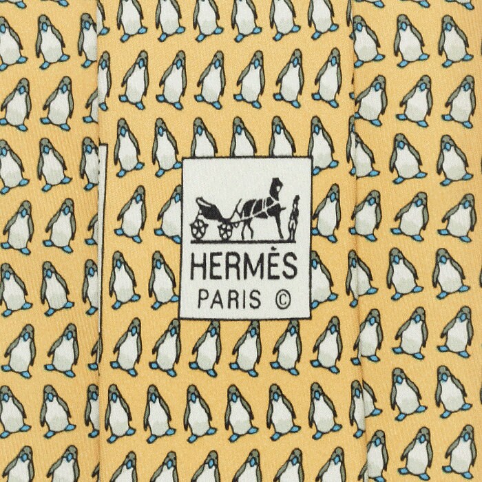 Hermes Men's Silk Tie Whimsical Penguins Pattern 5143