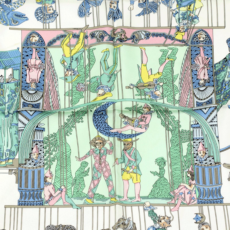 Hermes Scarf "Les Temps des Marionettes" by Annie Faivre 90cm Silk | Carre Foulard