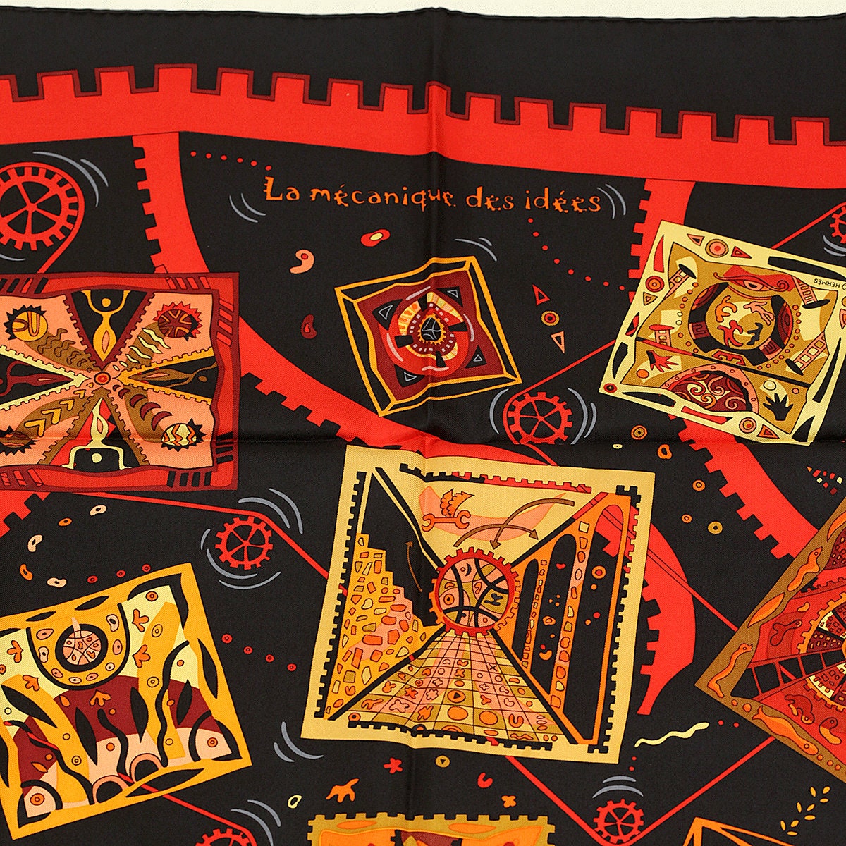 Hermes Scarf "La Mecanique des Idees" by Christine Henry 90cm Silk | Carre Foulard