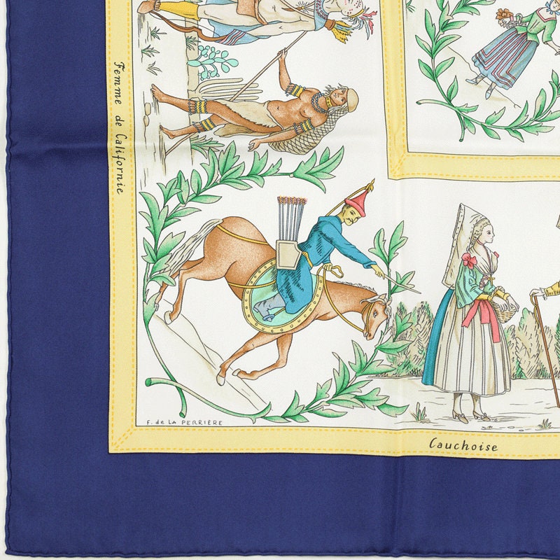 Hermes Scarf "Costumes Civils Actuels" by Françoise De La Perriere 90cm Silk