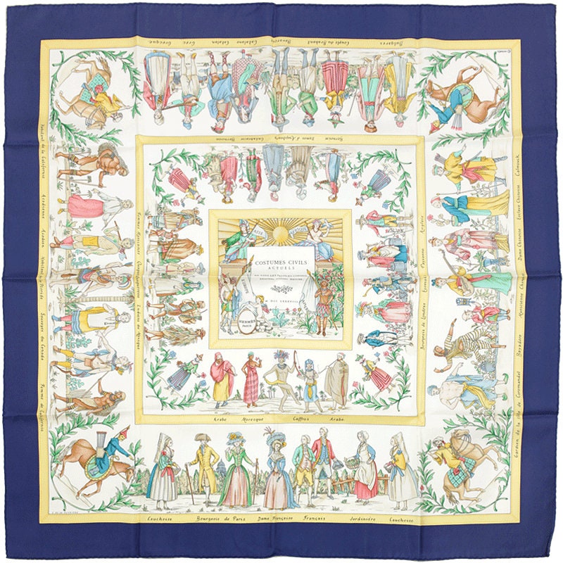 Hermes Scarf "Costumes Civils Actuels" by Françoise De La Perriere 90cm Silk