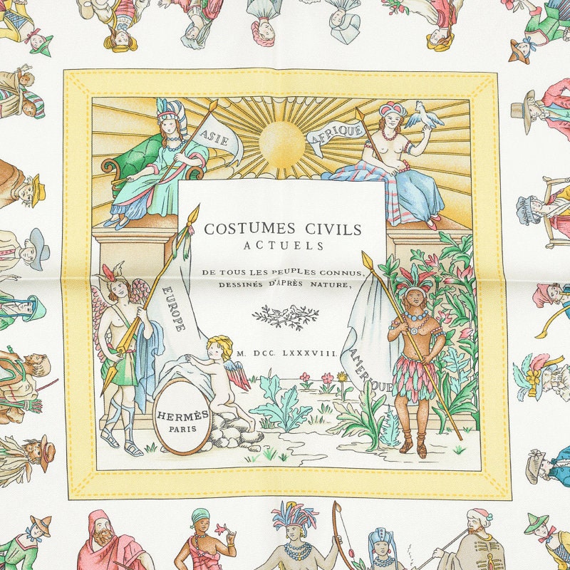 Hermes Scarf "Costumes Civils Actuels" by Françoise De La Perriere 90cm Silk